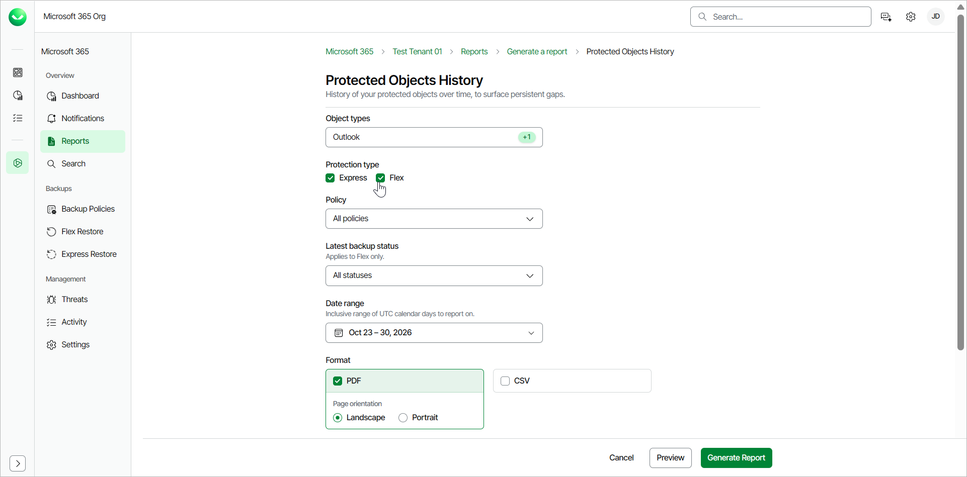 Protected Objects History Report