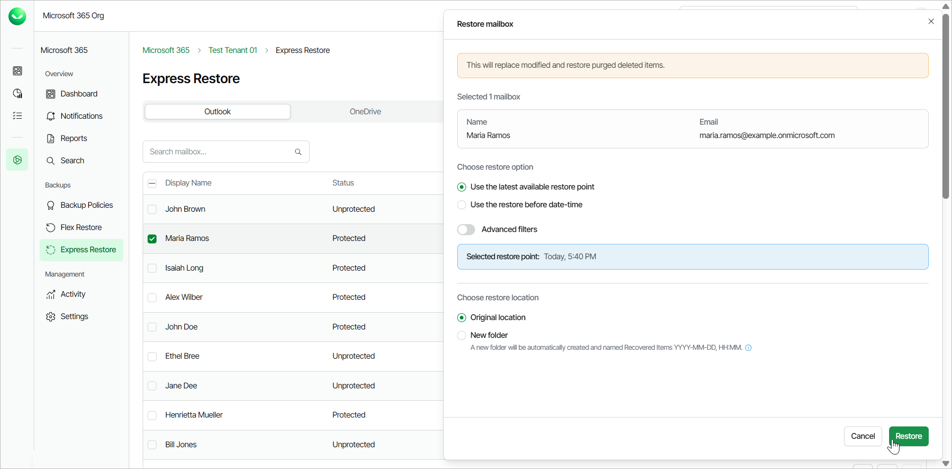 Restoring Outlook Mailbox