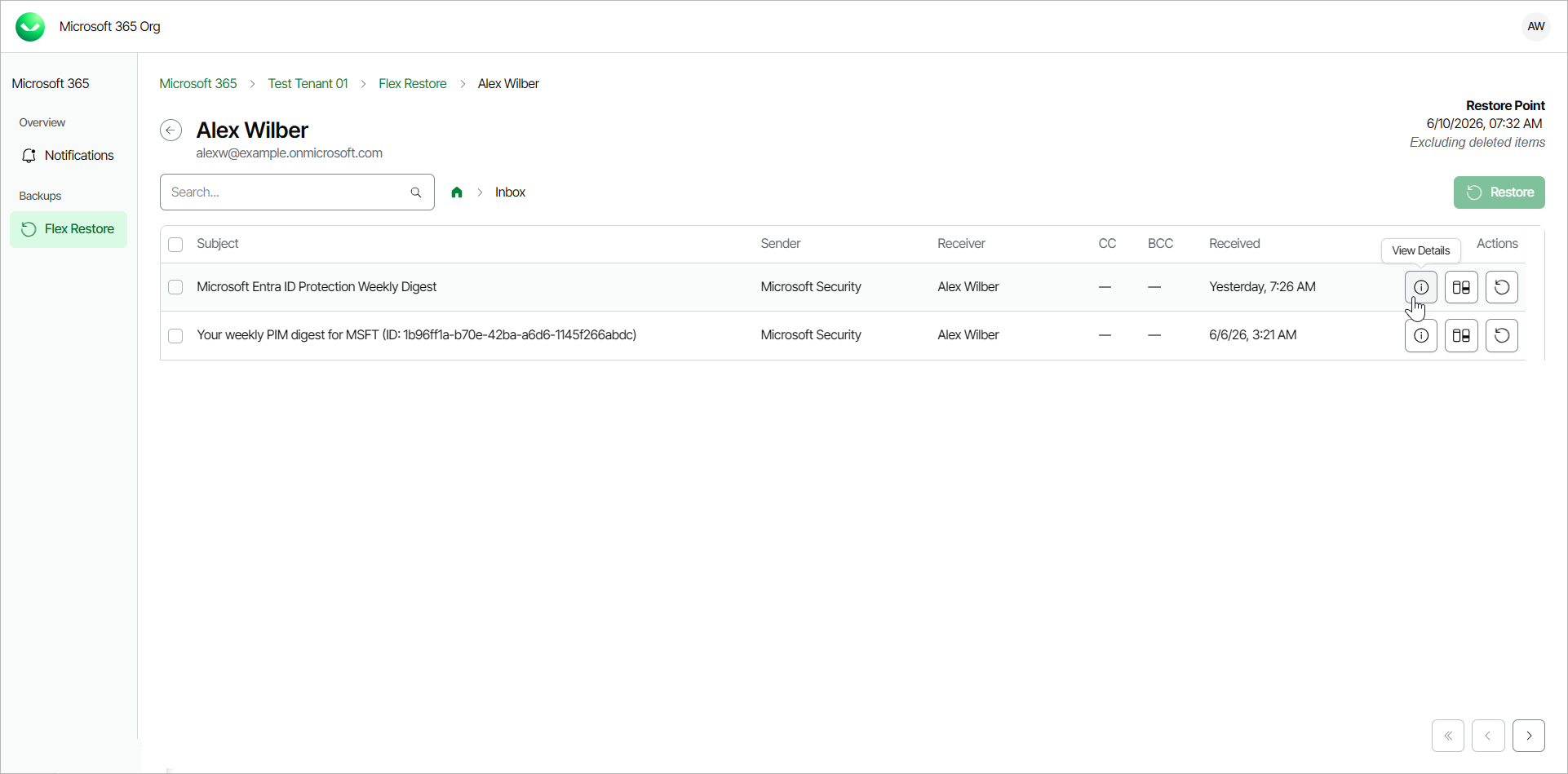 Previewing Outlook Email