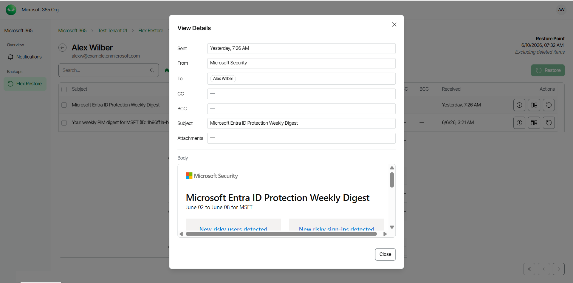 Previewing Outlook Email