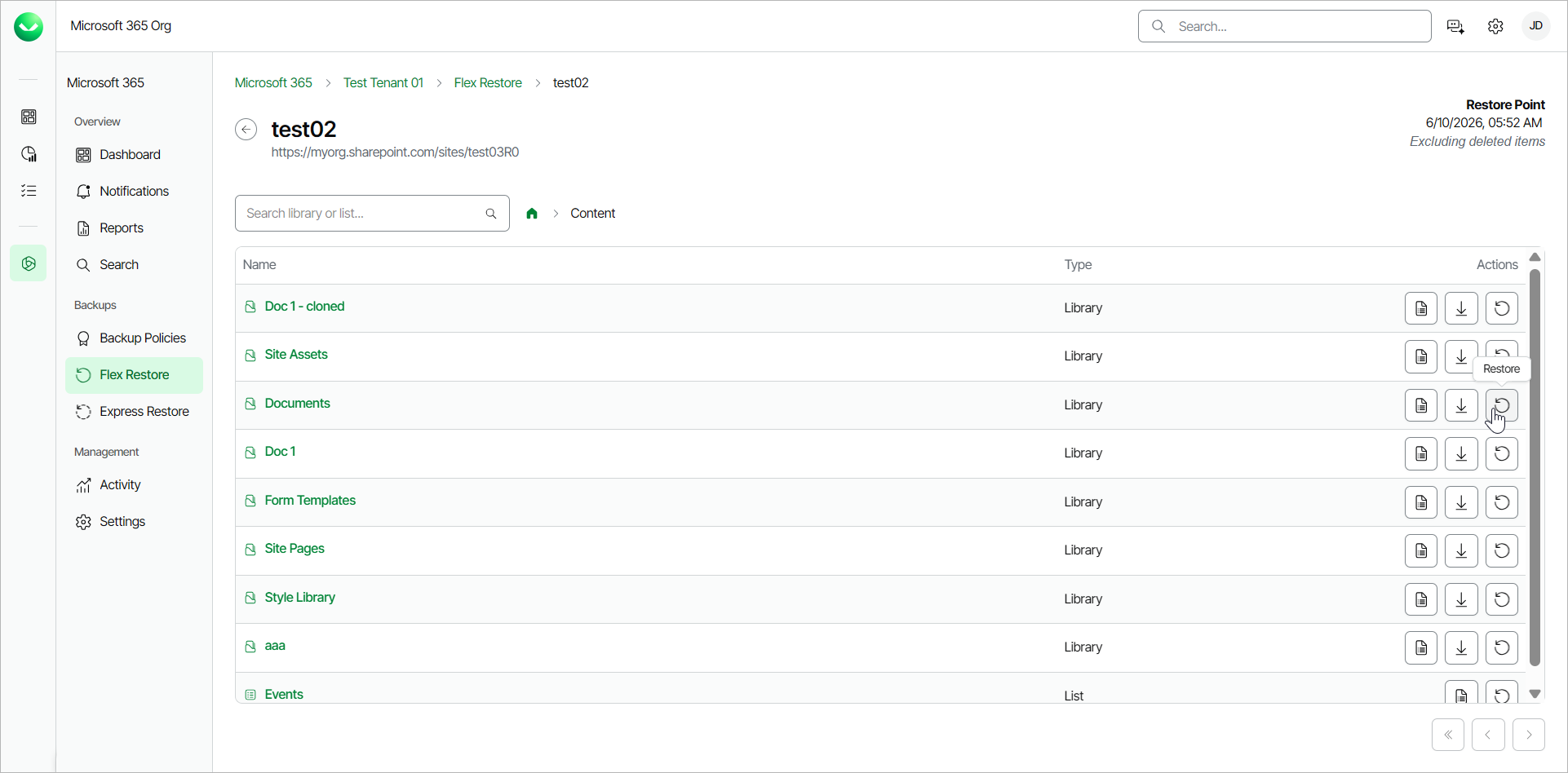 Restoring SharePoint Libraries