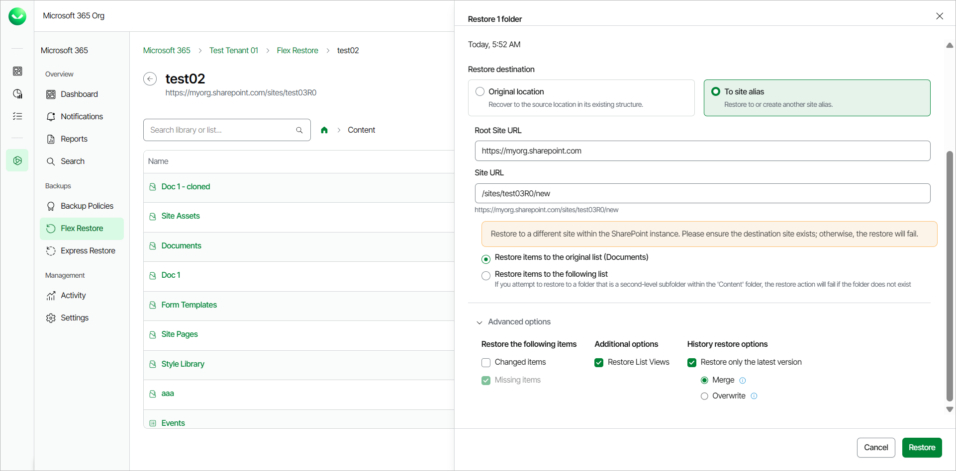 Restoring SharePoint Libraries