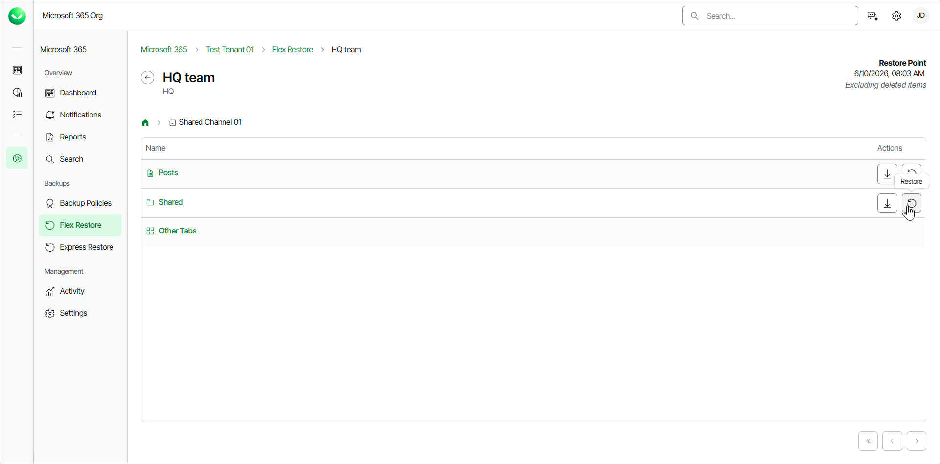 Restoring Teams Shared Files
