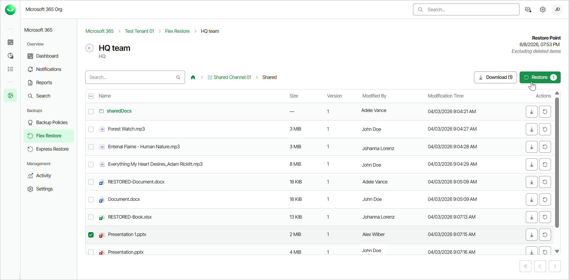 Restoring Teams Shared Files
