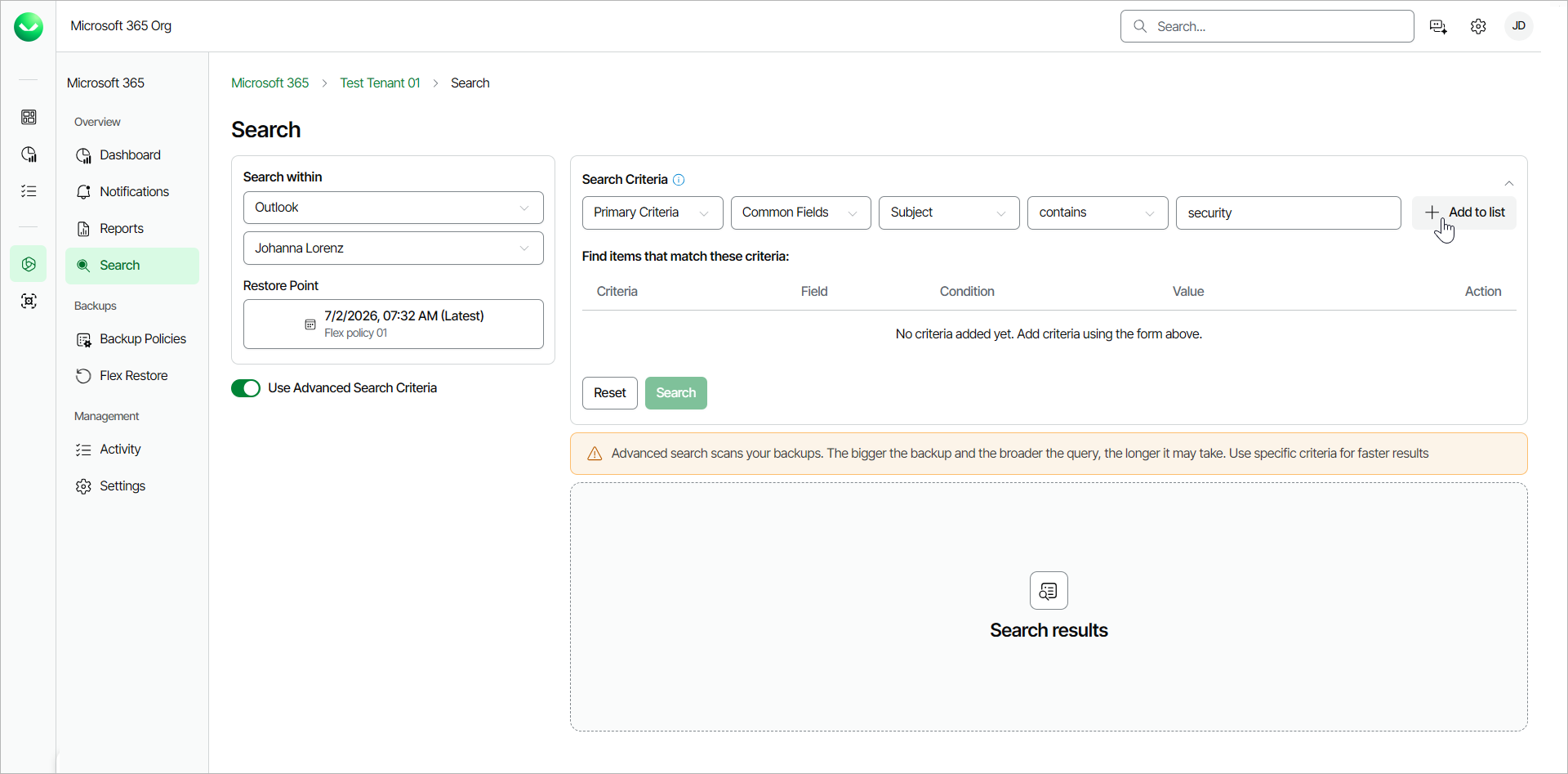 Searching for Objects in Backup