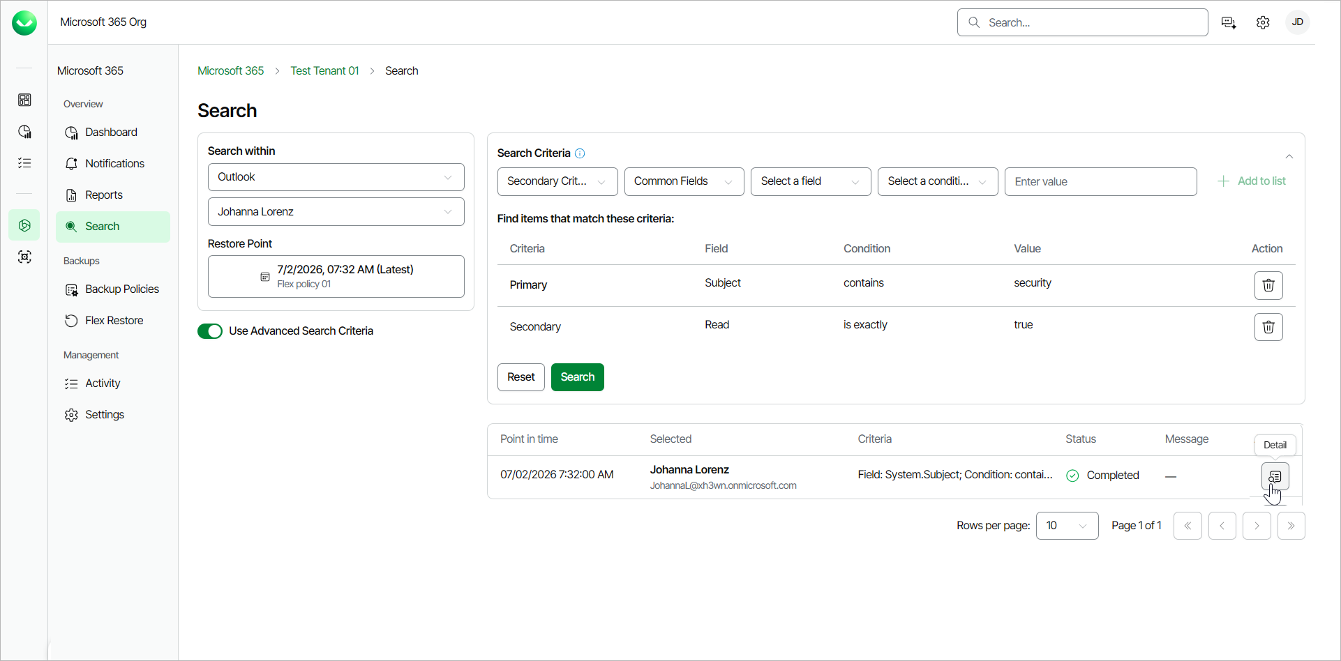 Searching for Objects in Backup