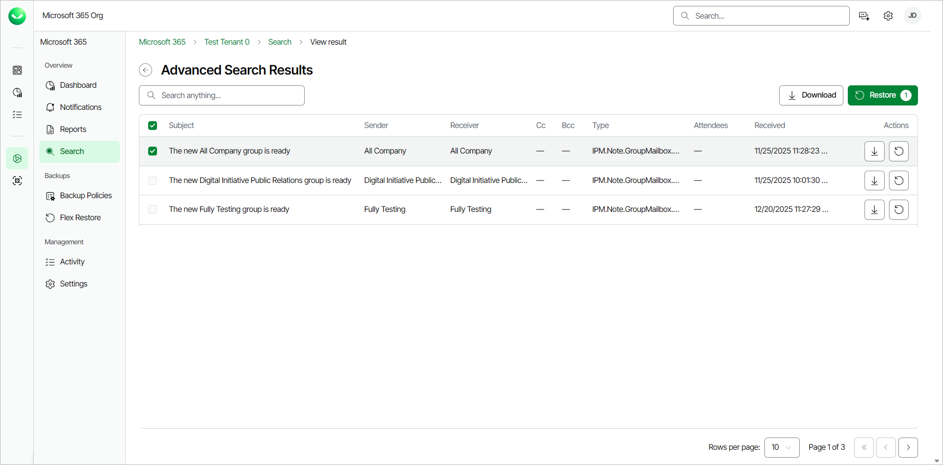 Searching for Objects in Backup