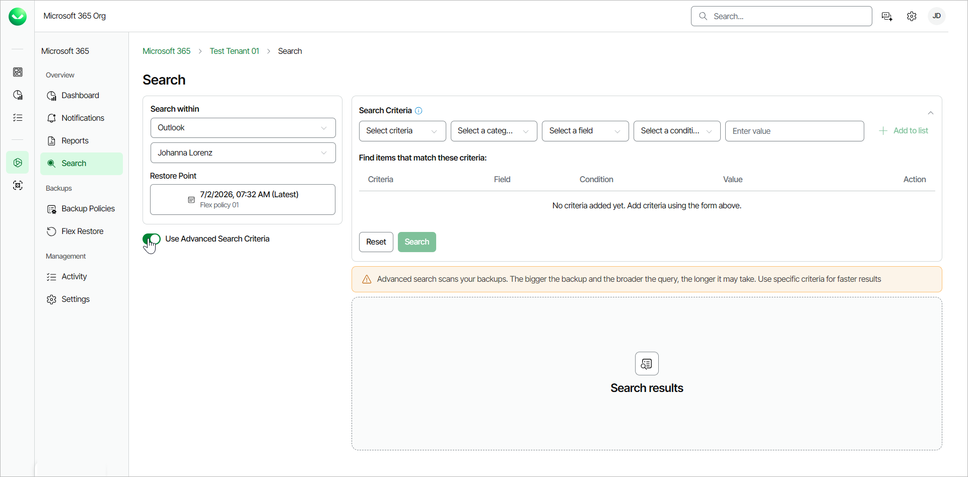 Searching for Objects in Backup