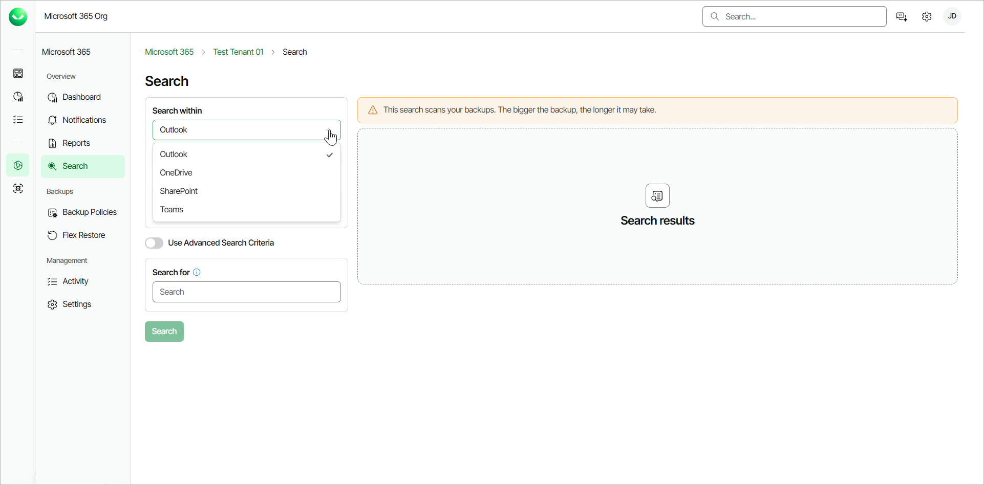 Searching for Objects in Backup