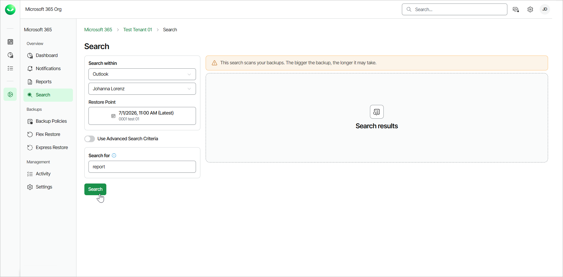 Searching for Objects in Backup
