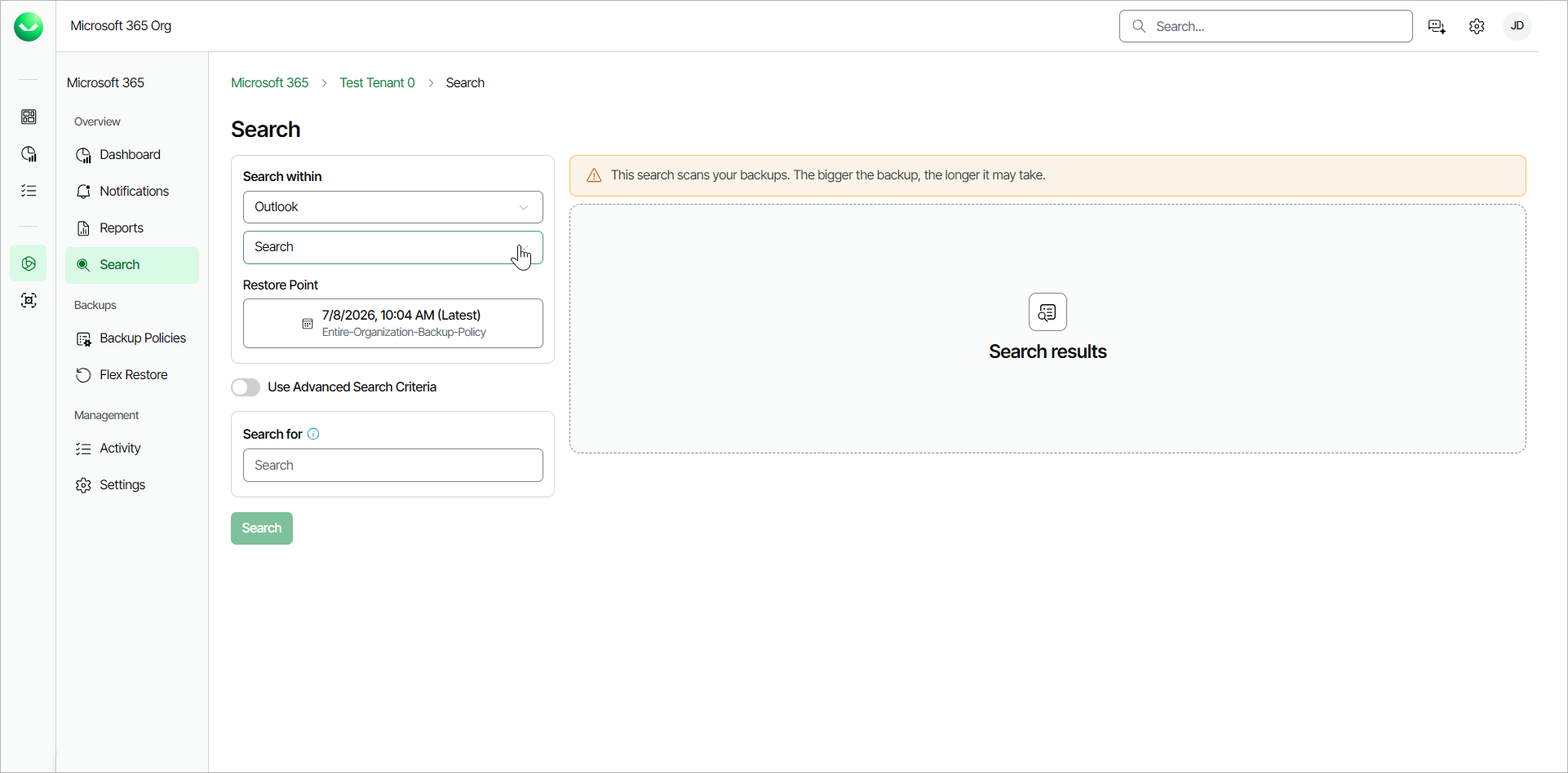 Searching for Objects in Backup
