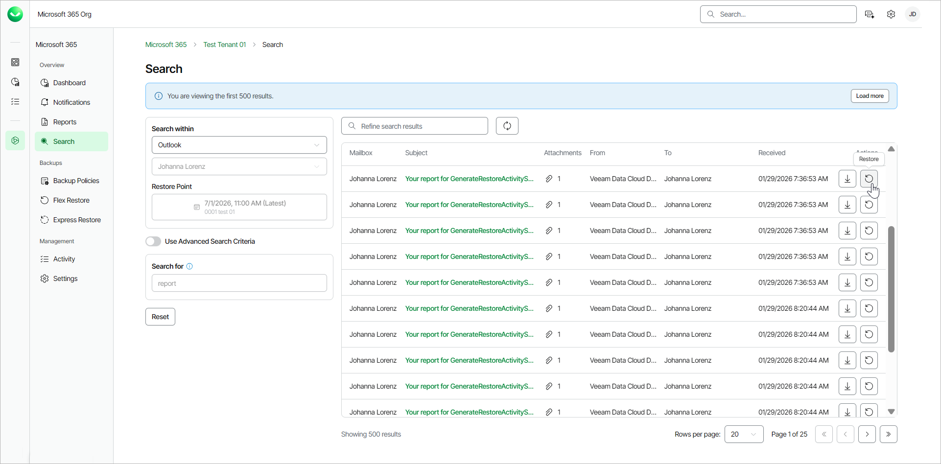 Searching for Objects in Backup