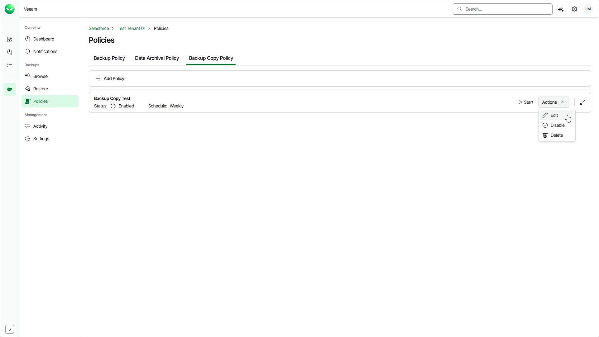 Editing Backup Copy Policy
