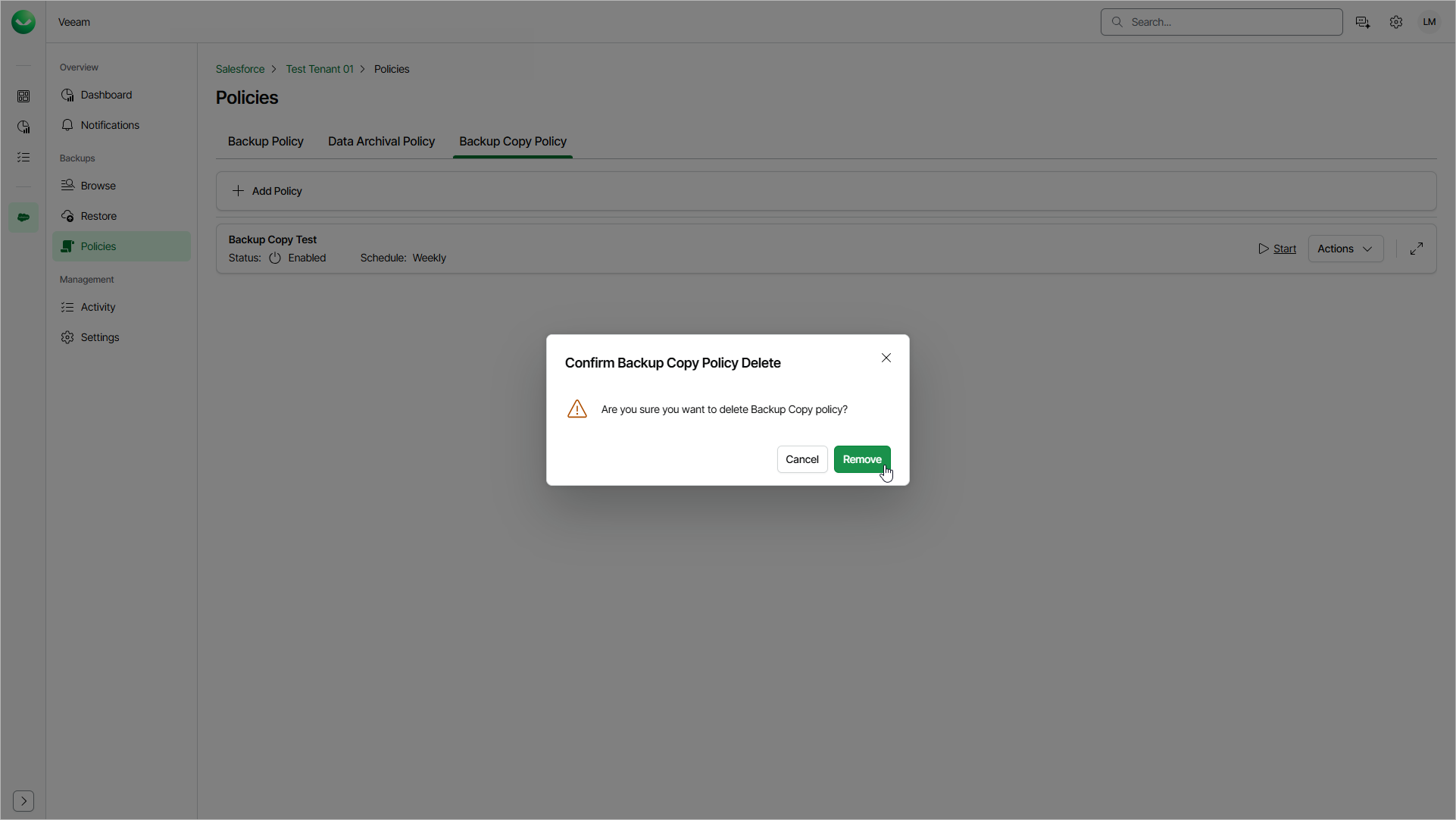 Removing Backup Copy Policy