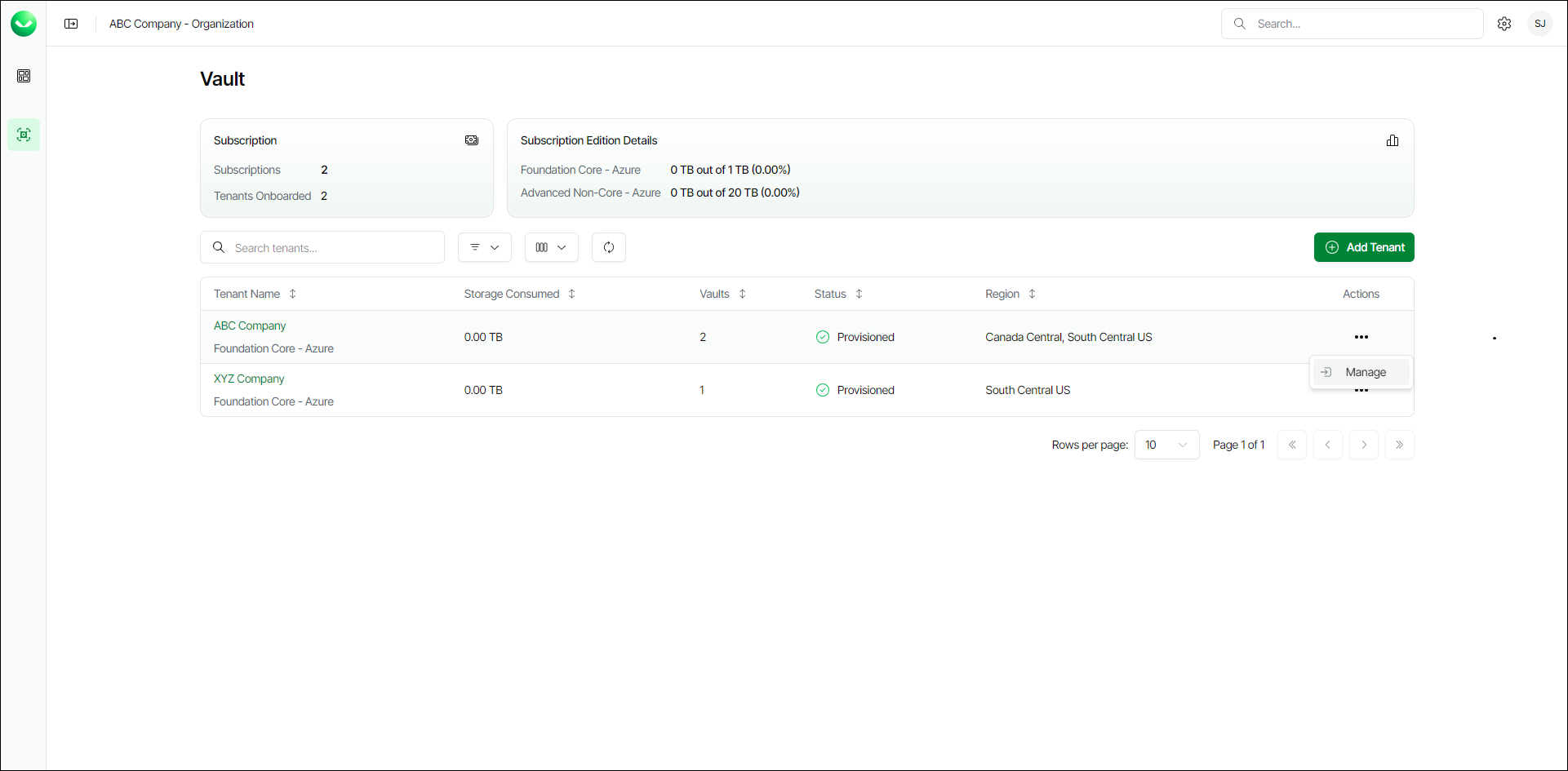 Viewing Vault Tenants