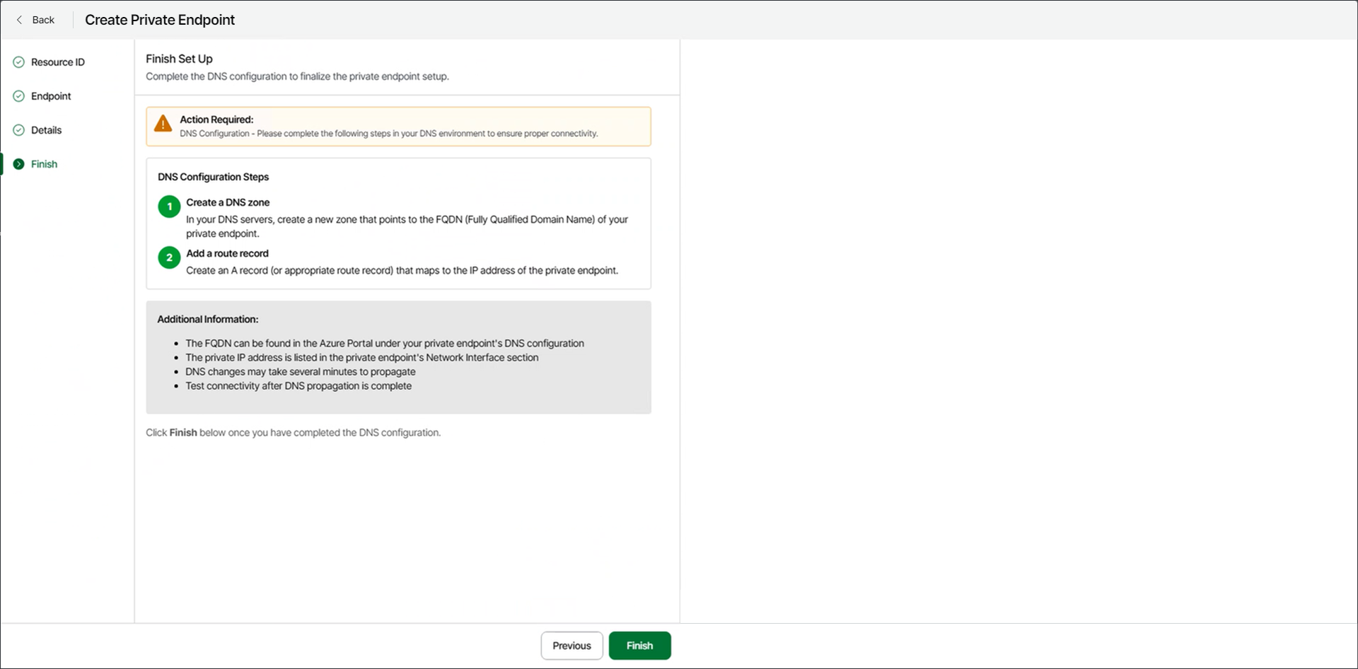Finishing Private Endpoint Setup