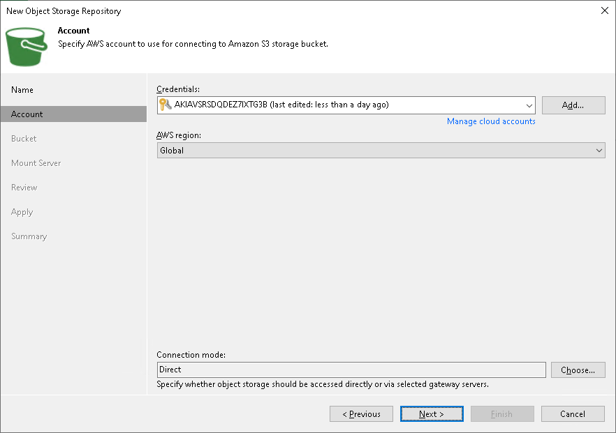 Adding AWS Edition Storage Vaults in Veeam Backup & Replication