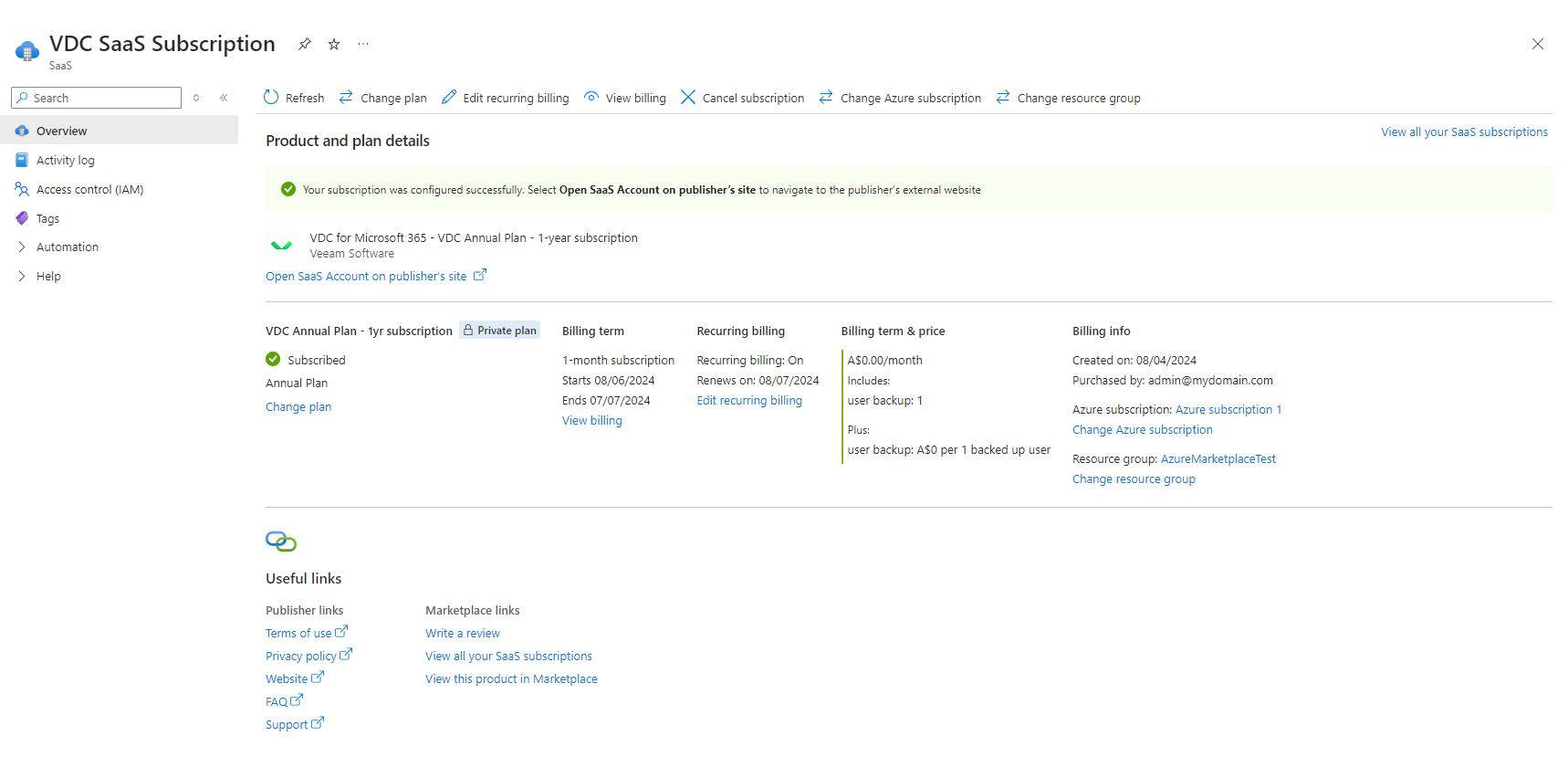 Activating Subscription in Microsoft Azure Marketplace