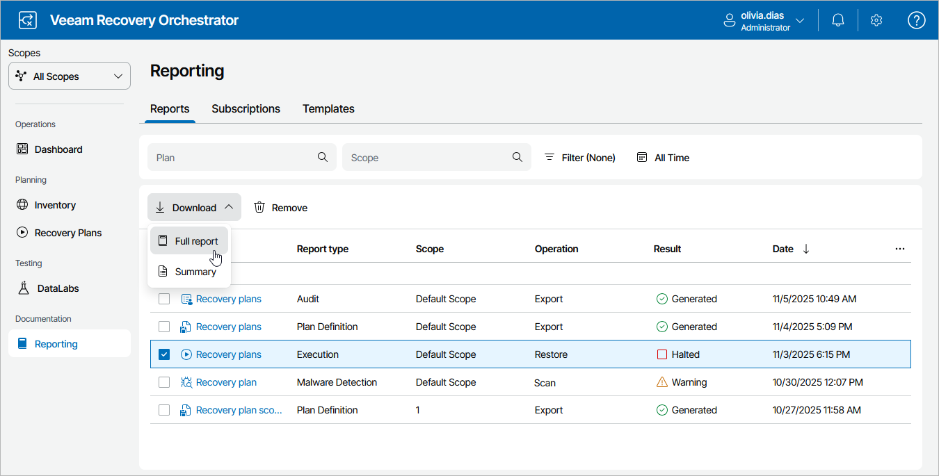 Viewing Plan Execution Report