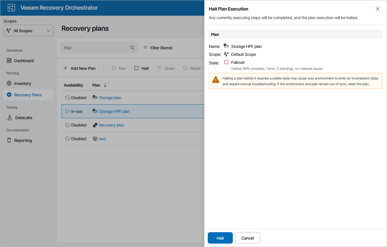 Halting Storage Failover