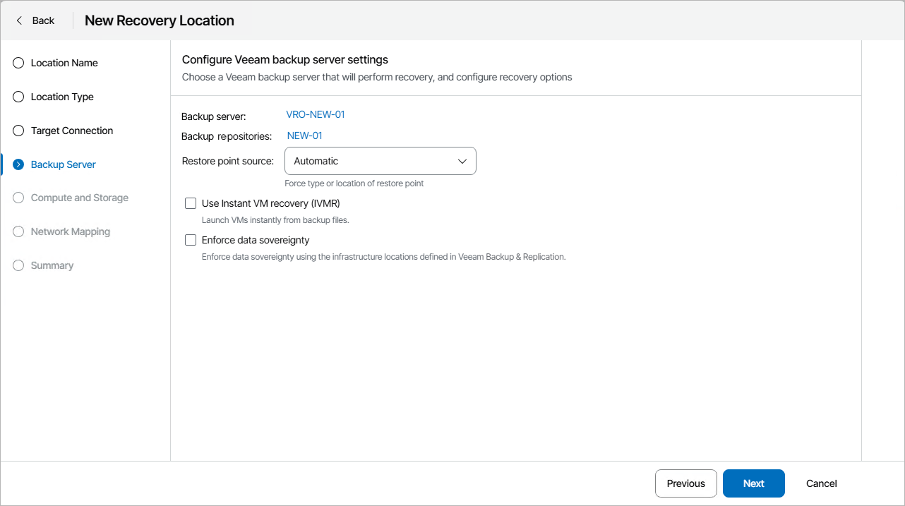 Adding Recovery Location