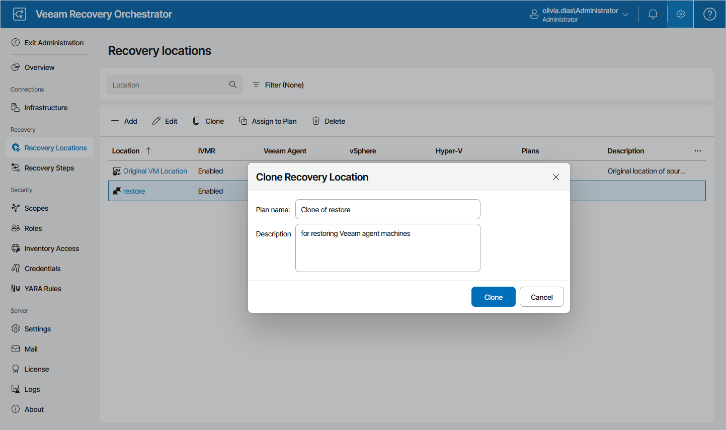 Cloning Recovery Locations