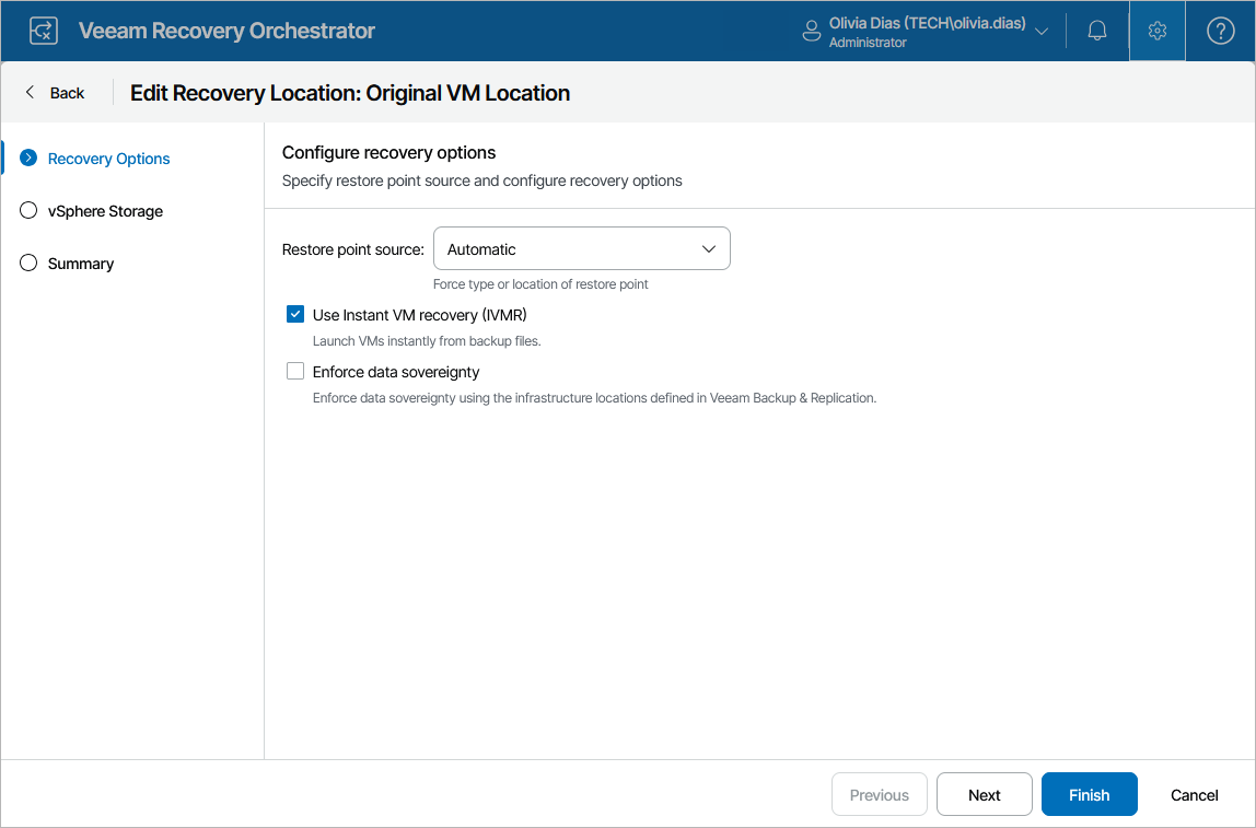 Editing Original Recovery Location