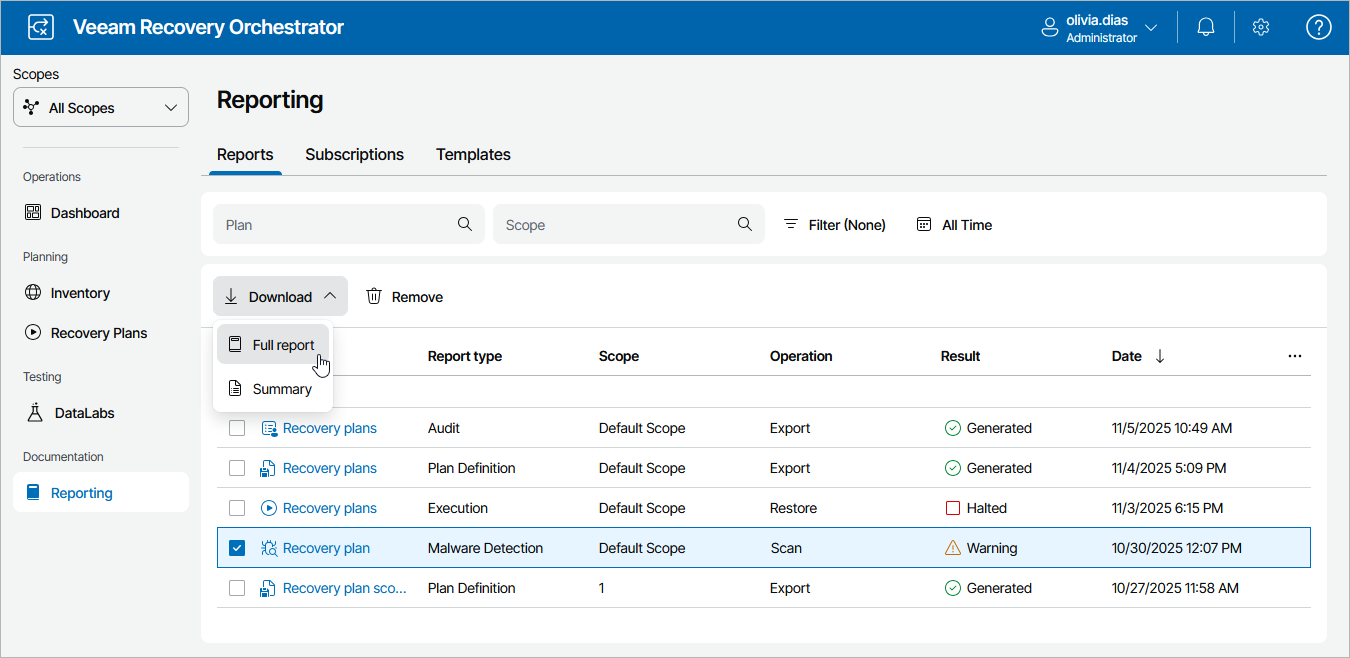 Viewing Plan Execution Report