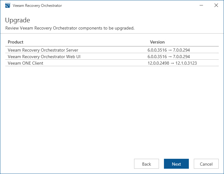 Upgrading Veeam Recovery Orchestrator