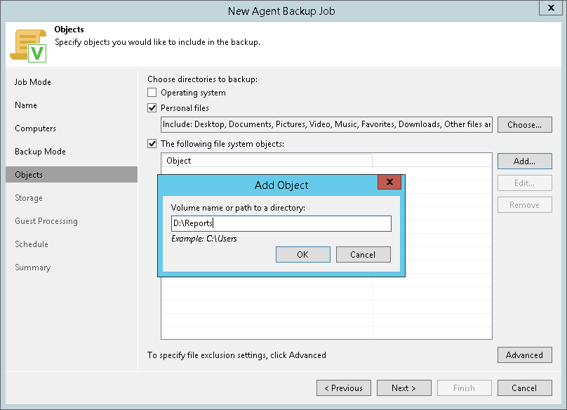 Specifying Folders to Back Up
