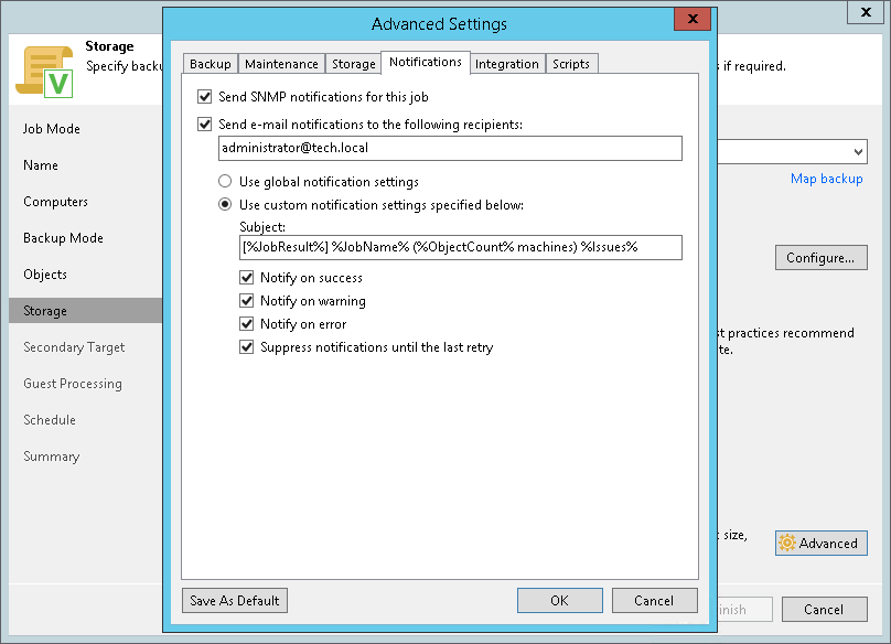 Veeam Agentバックアップジョブの通知設定