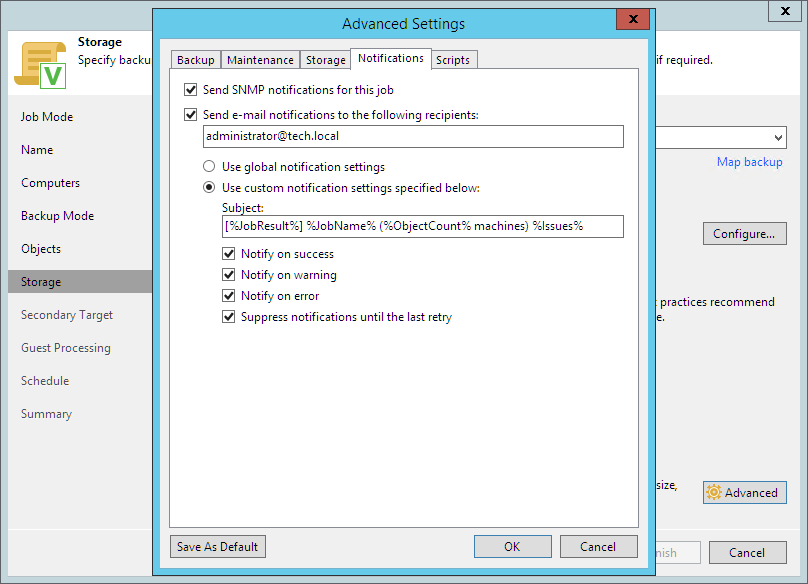 Veeam Agentバックアップジョブの通知設定