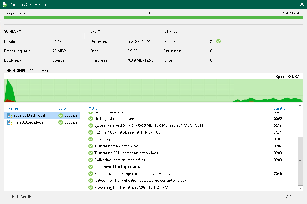Veeam Agentバックアップジョブの統計の表示