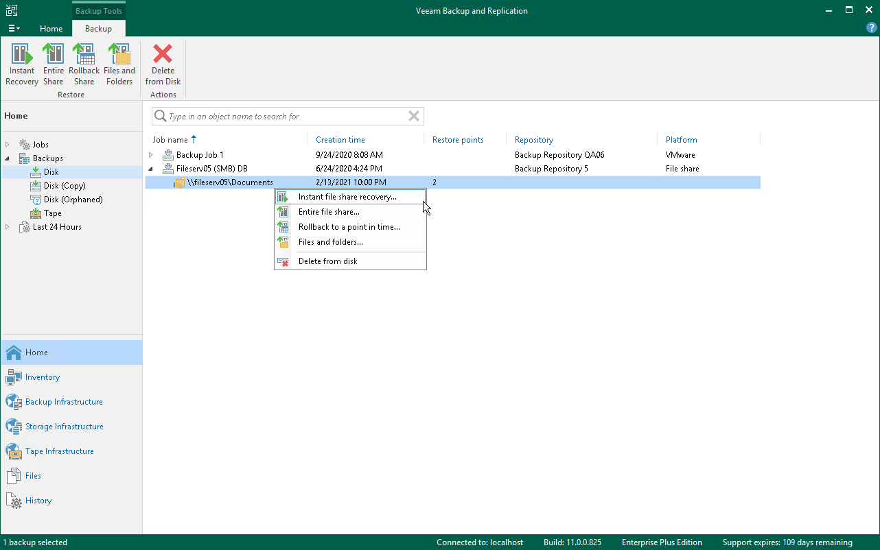 ステップ1：Instant File Share Recoveryウィザードの起動
