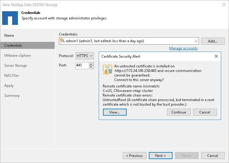 Step 3. Specify Credentials and Protocol Type