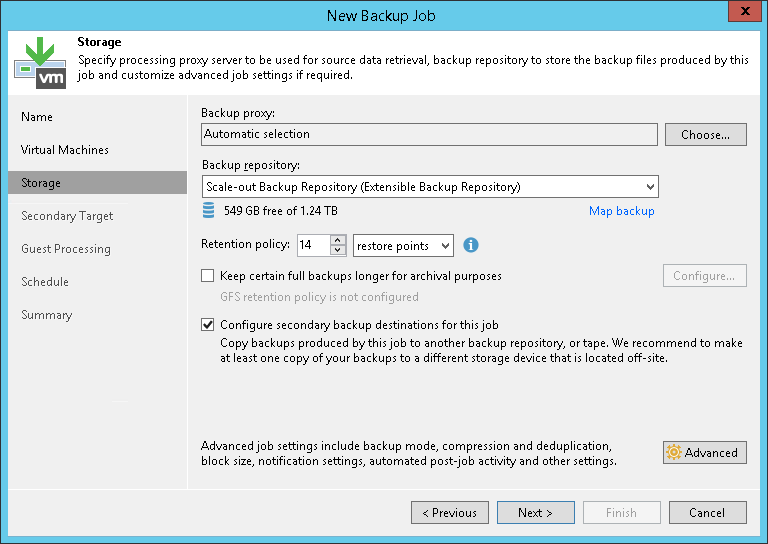 Configuring Backup Jobs with Storage Snapshot Retention