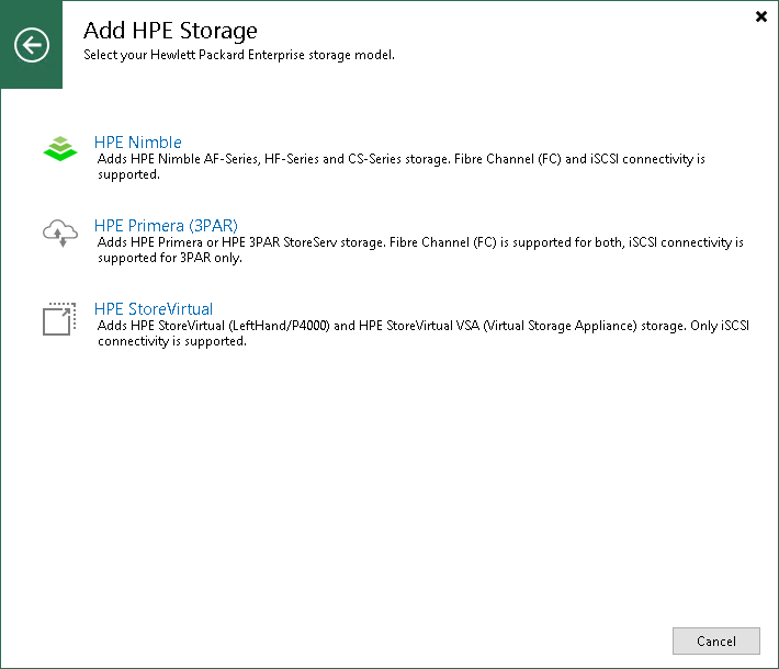 Step 2. Select HPE Storage Type