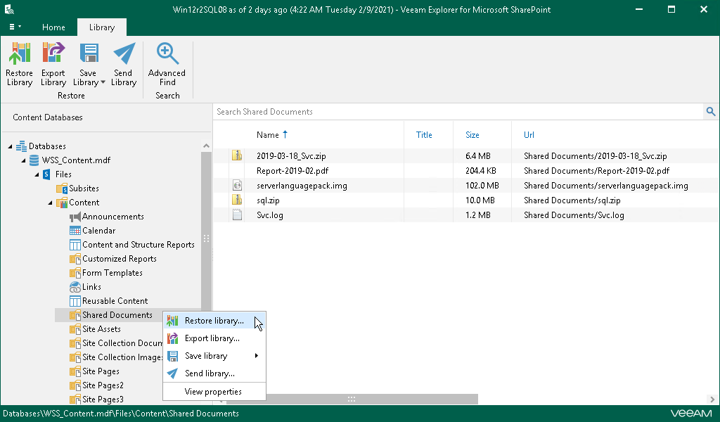 Restoring Application Items from Microsoft SharePoint