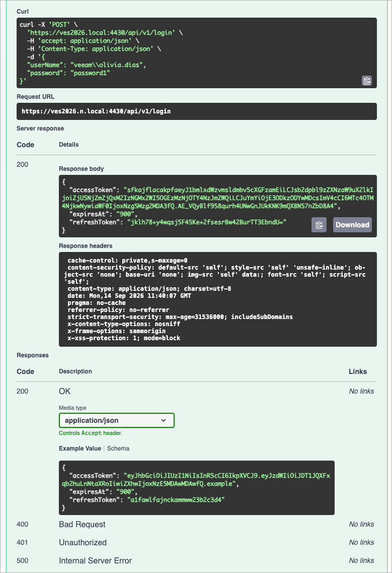 Getting Authorization Token — Server Response