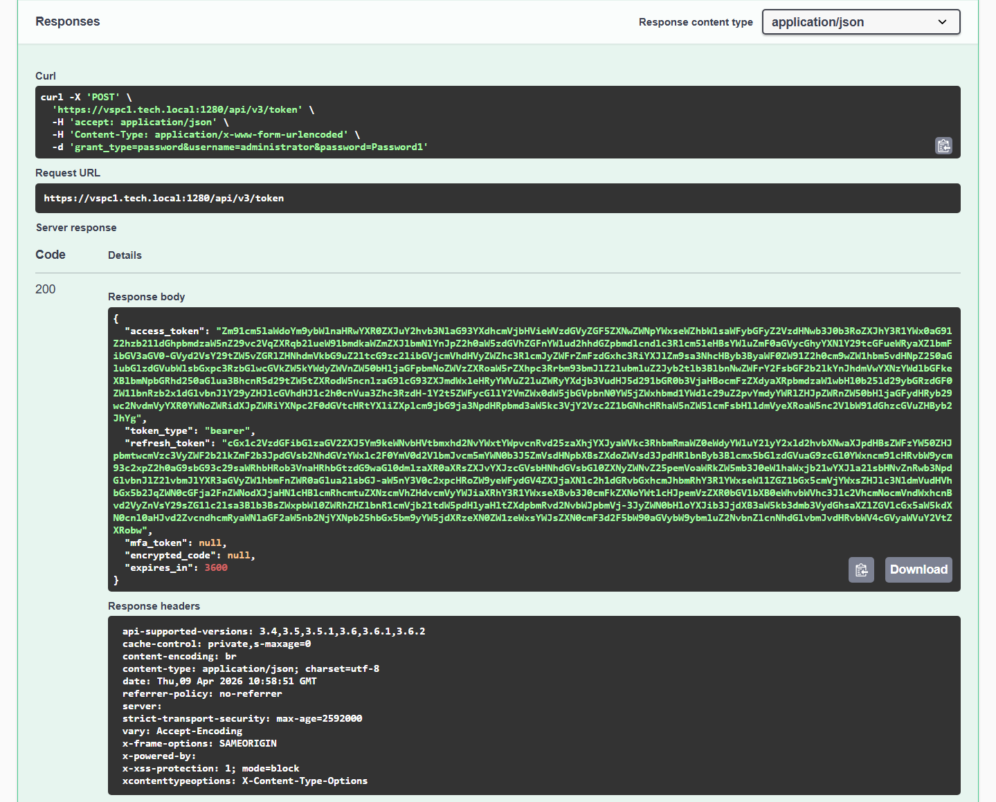 Response Containing Tokens