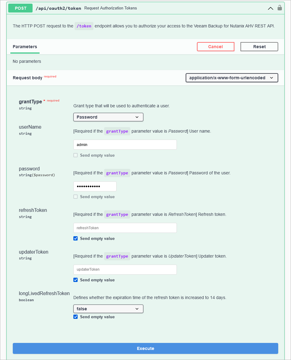 Getting Authorization Token — Enter Credentials