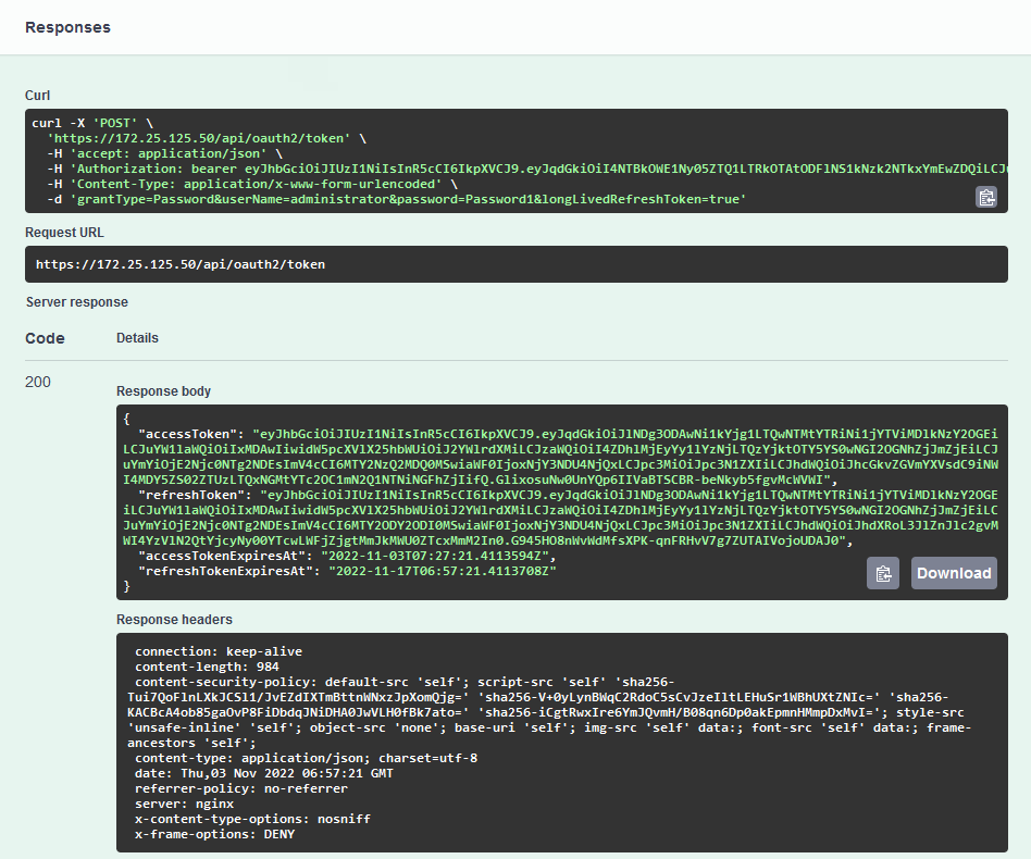 Getting Authorization Token — Server Response