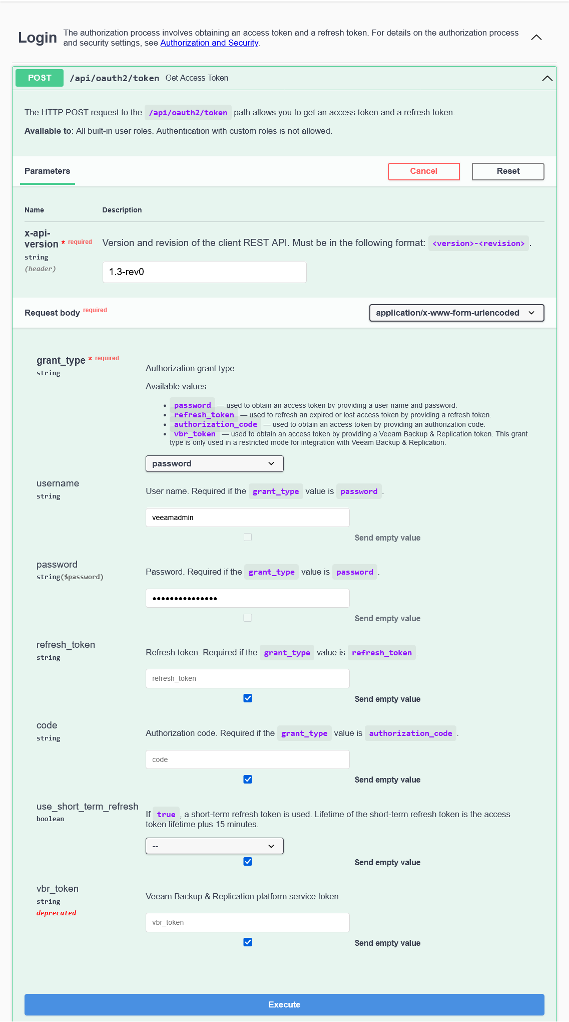 Getting Authorization Token — Enter Credentials