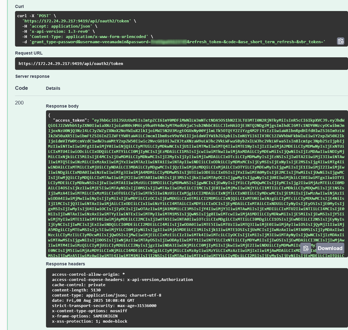 Getting Authorization Token — Server Response