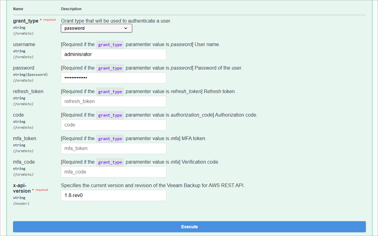 Getting Authorization Token - Enter Credentials