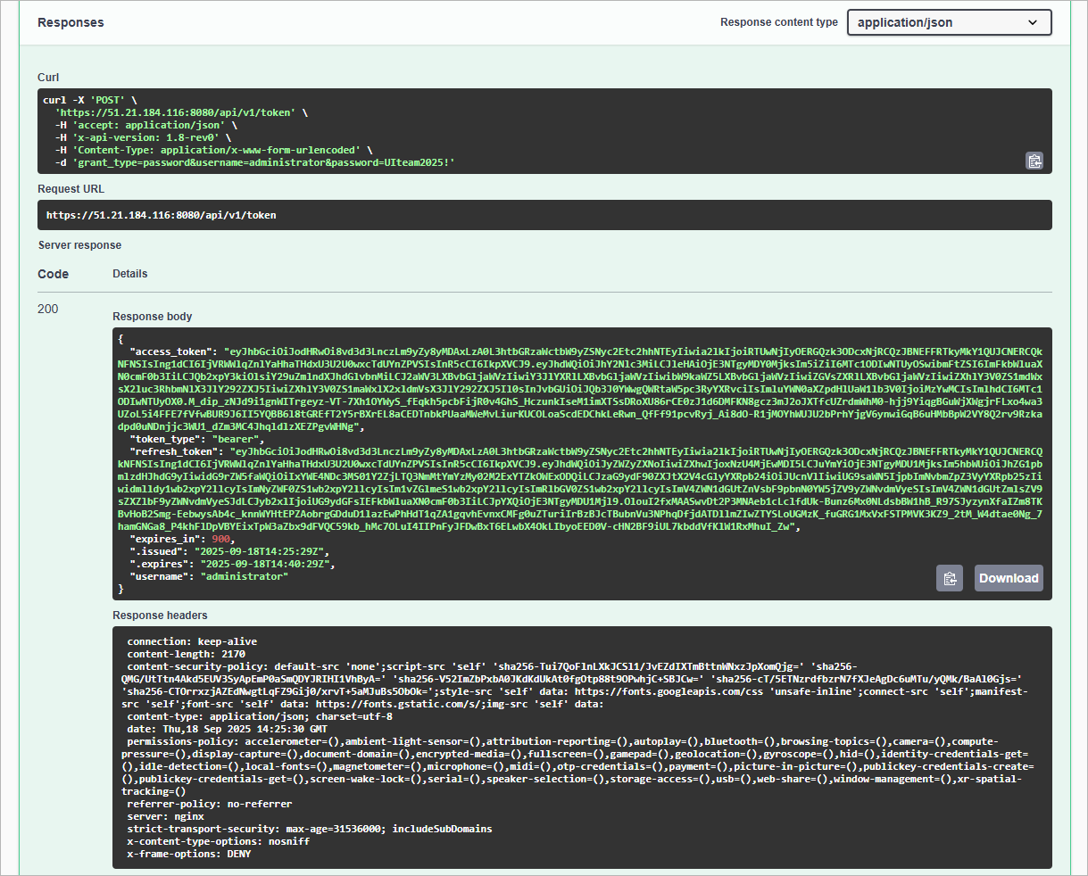 Getting Authorization Token — Server Response