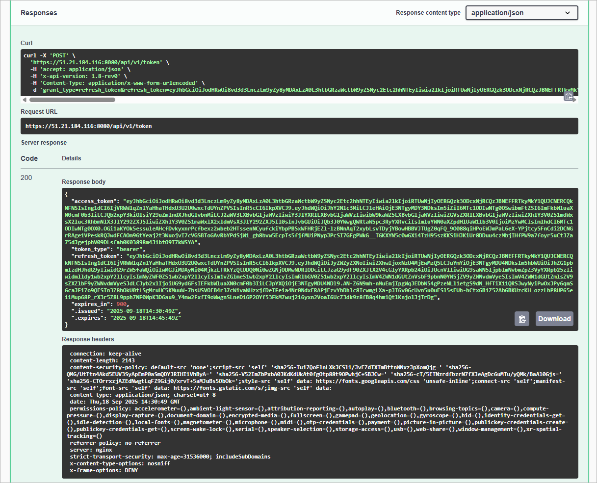 Refresh Token — Server Response