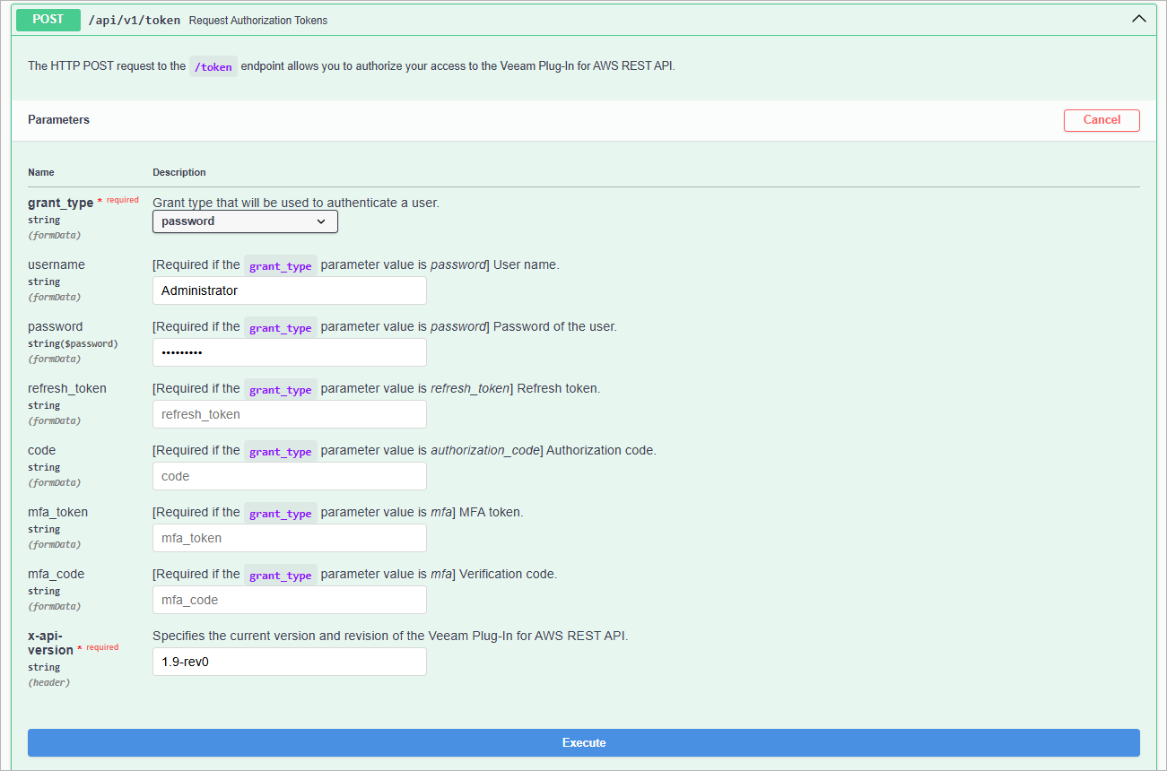 Getting Authorization Token - Enter Credentials