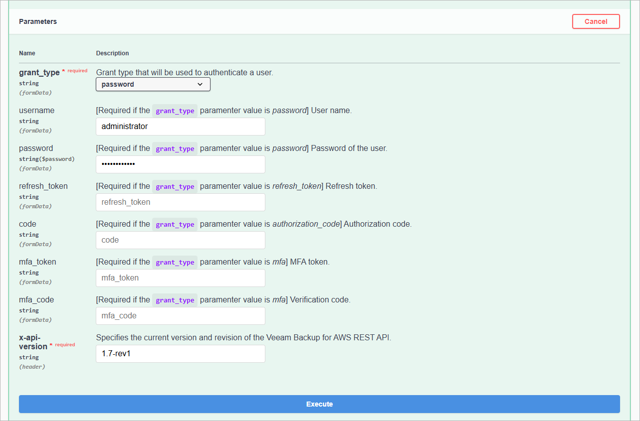 Getting Authorization Token - Enter Credentials