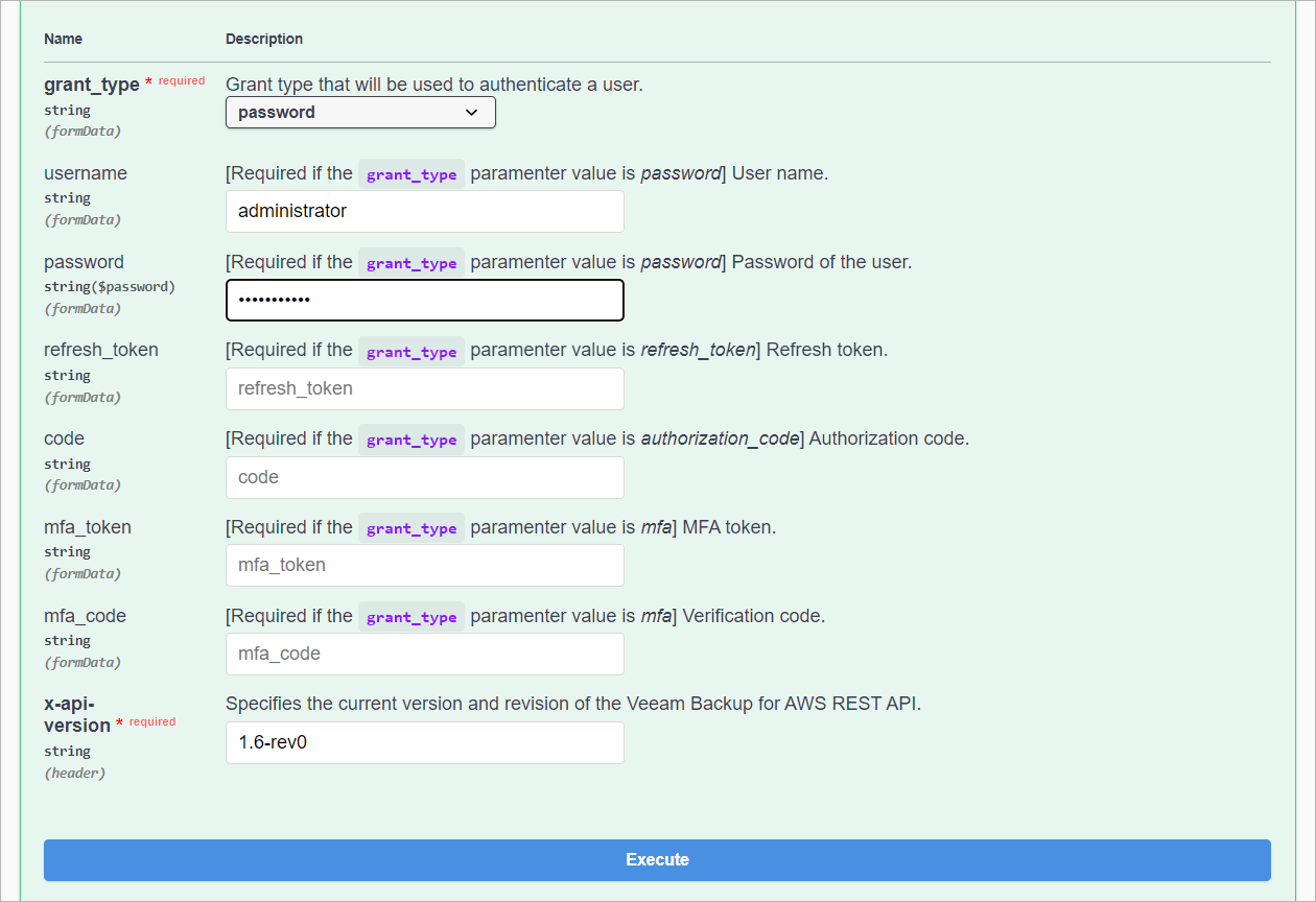 Getting Authorization Token - Enter Credentials